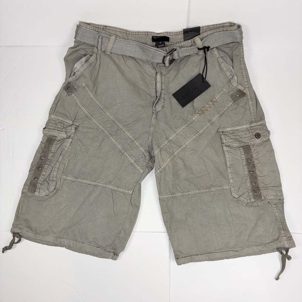 STEVE'S JEANS Men's Belted Multi-Pocket Utility Cargo Shorts Khaki